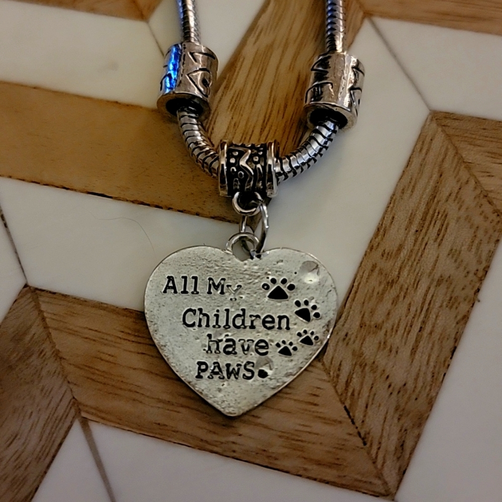 🐕🌈🐈"All My Children Have Paws" Silver Bracelet